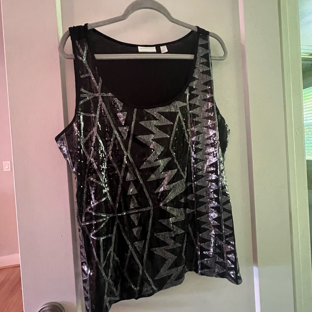 Black and Silver Sequin Geometric Tank Top
